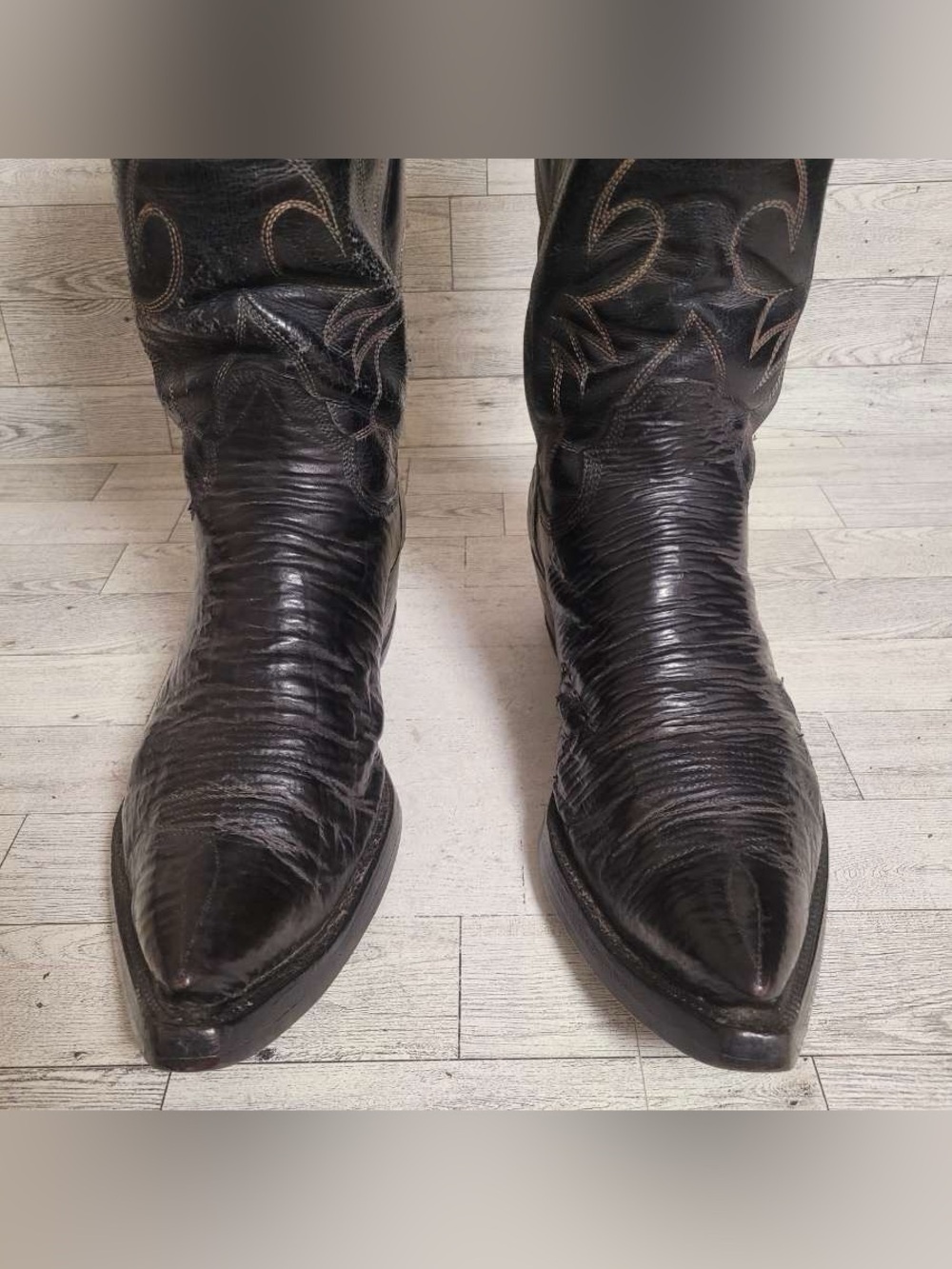 Men's 12D Custom Exotic Black Sharkskin Leather Vintage Handmade Cowboy Boots - Picture 3 of 14